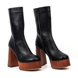 Gia Borghini Women Rosie Black Leather Platform Mid Calf Boots sz 8US EUR 38
